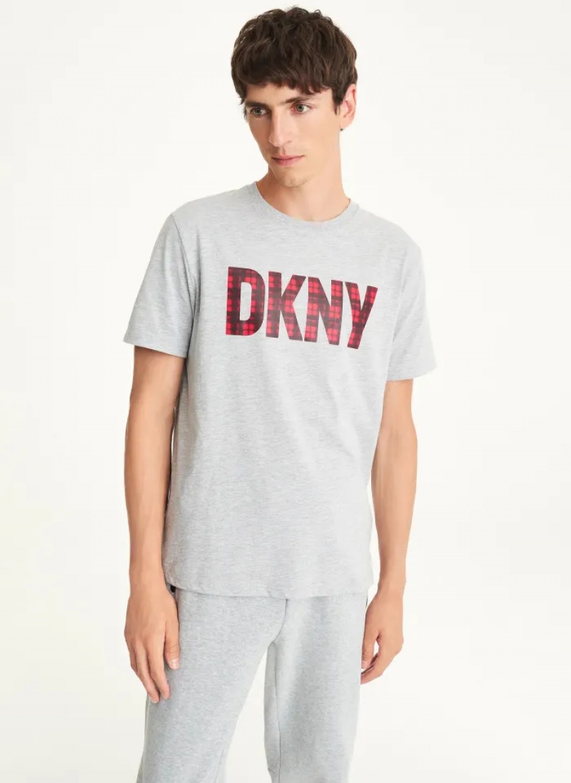 Grey Men\'s Dkny Celebrate Plaid Logo T Shirts | 2306IHGXM