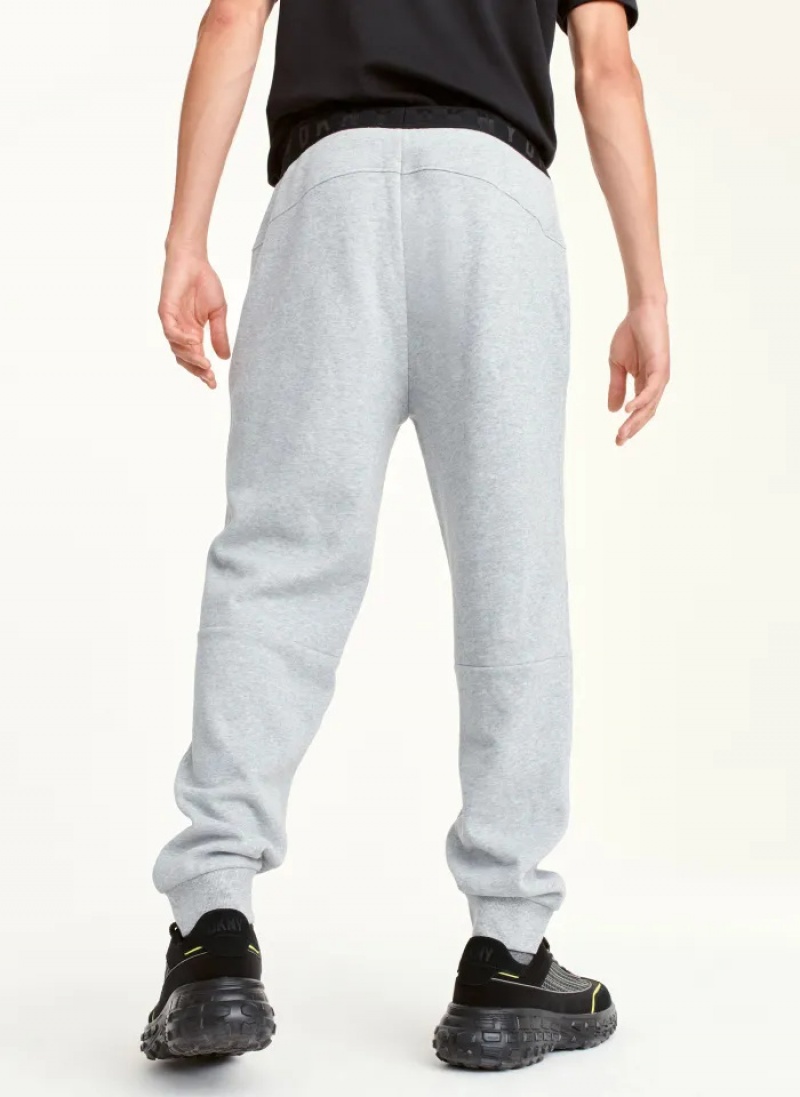 Grey Men's Dkny Fleece Logo Waistband Pants | 0317PSJOK