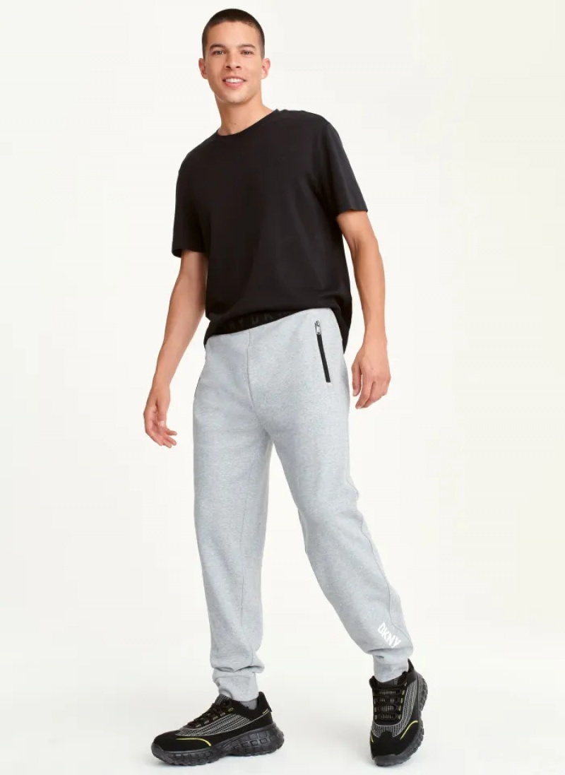 Grey Men's Dkny Fleece Logo Waistband Pants | 0317PSJOK