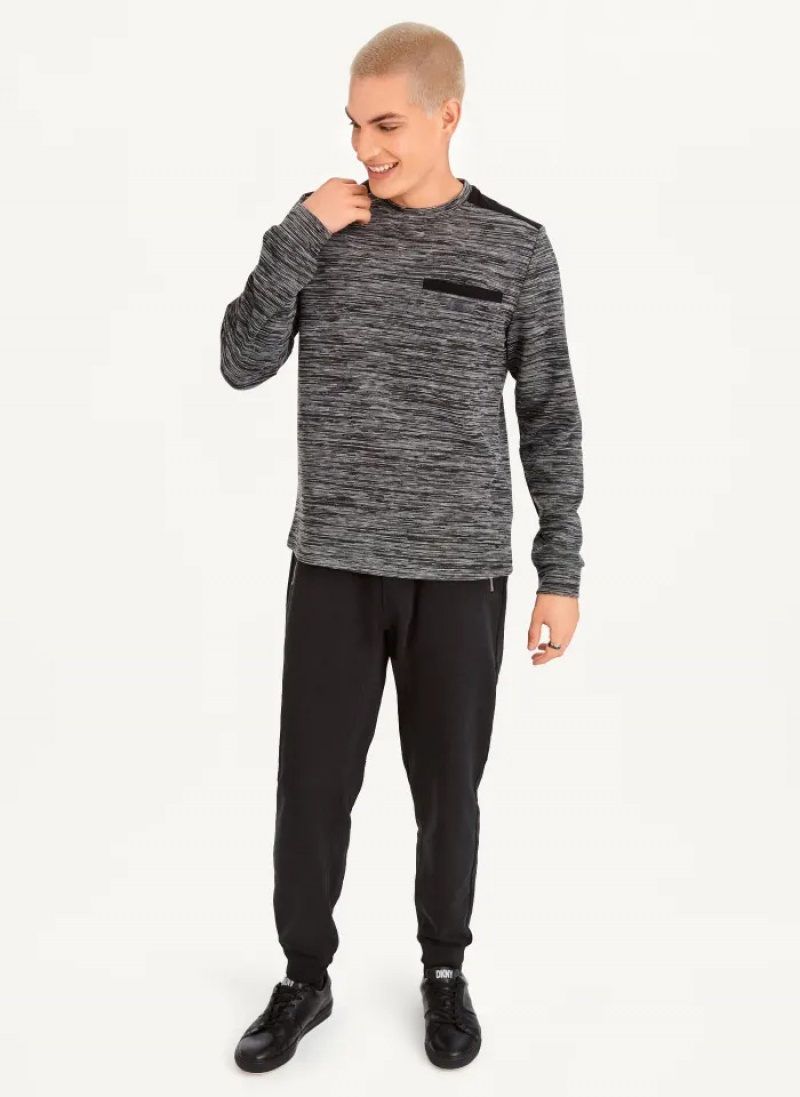 Grey Men's Dkny Long Sleeve Knit Stripe Space Dye T Shirts | 8062DEANF