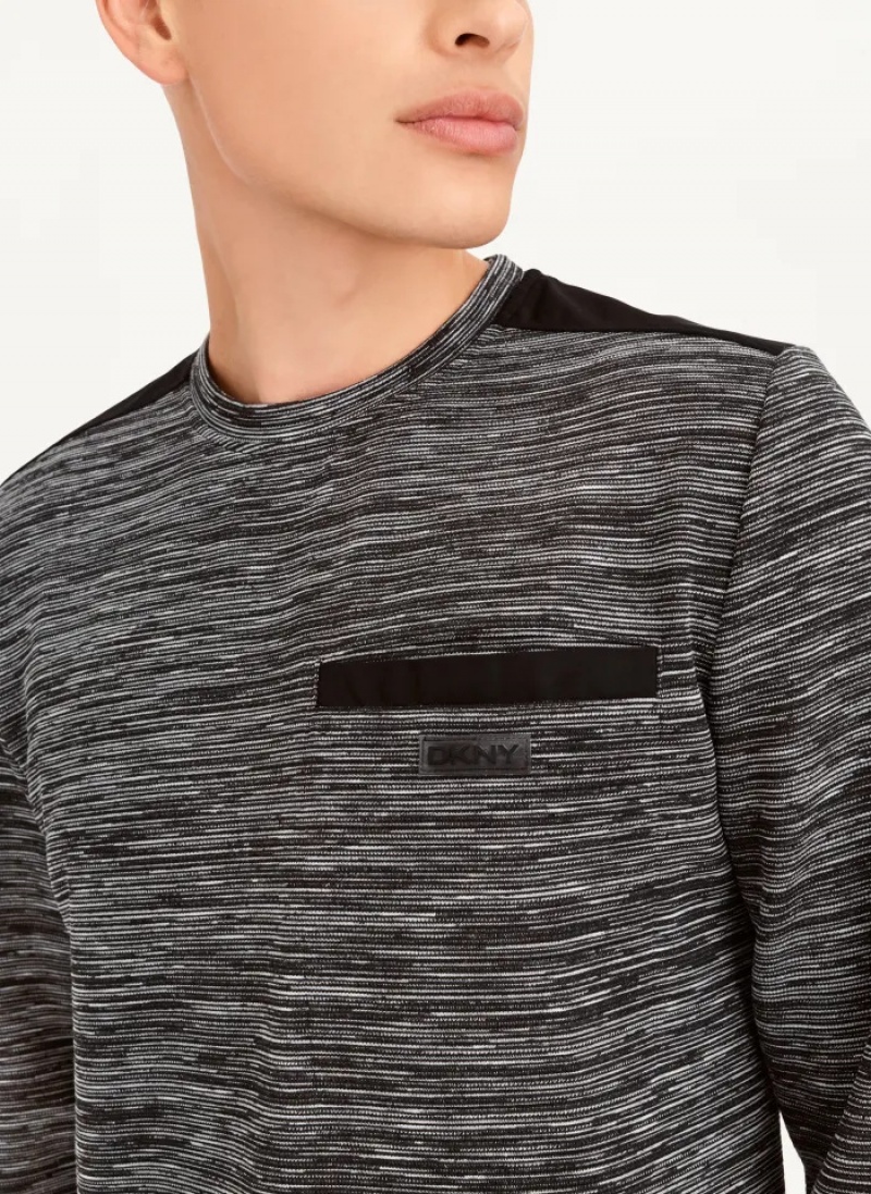 Grey Men's Dkny Long Sleeve Knit Stripe Space Dye T Shirts | 8062DEANF