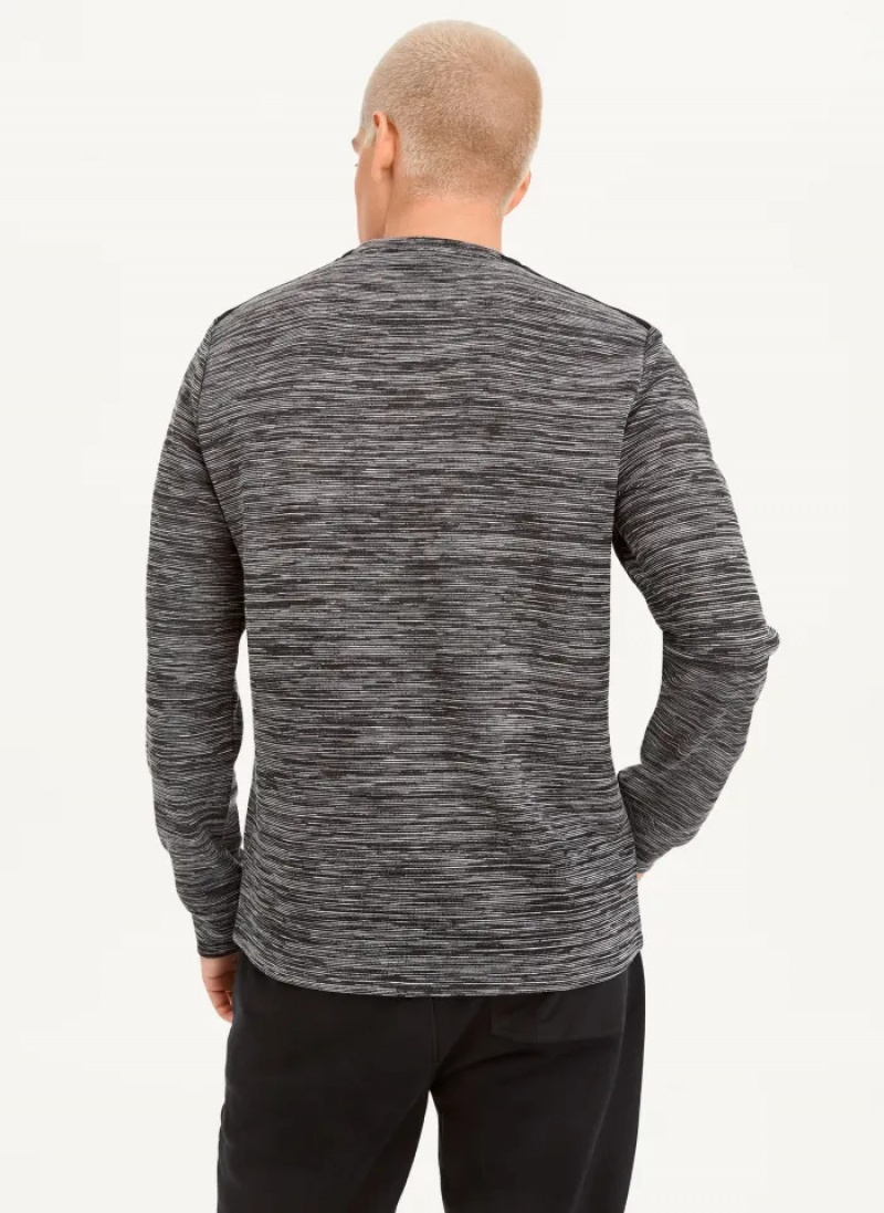 Grey Men's Dkny Long Sleeve Knit Stripe Space Dye T Shirts | 8062DEANF