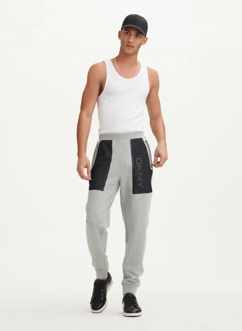 Grey Men's Dkny Mesh Pocket Logo Pants | 9807RKUFA