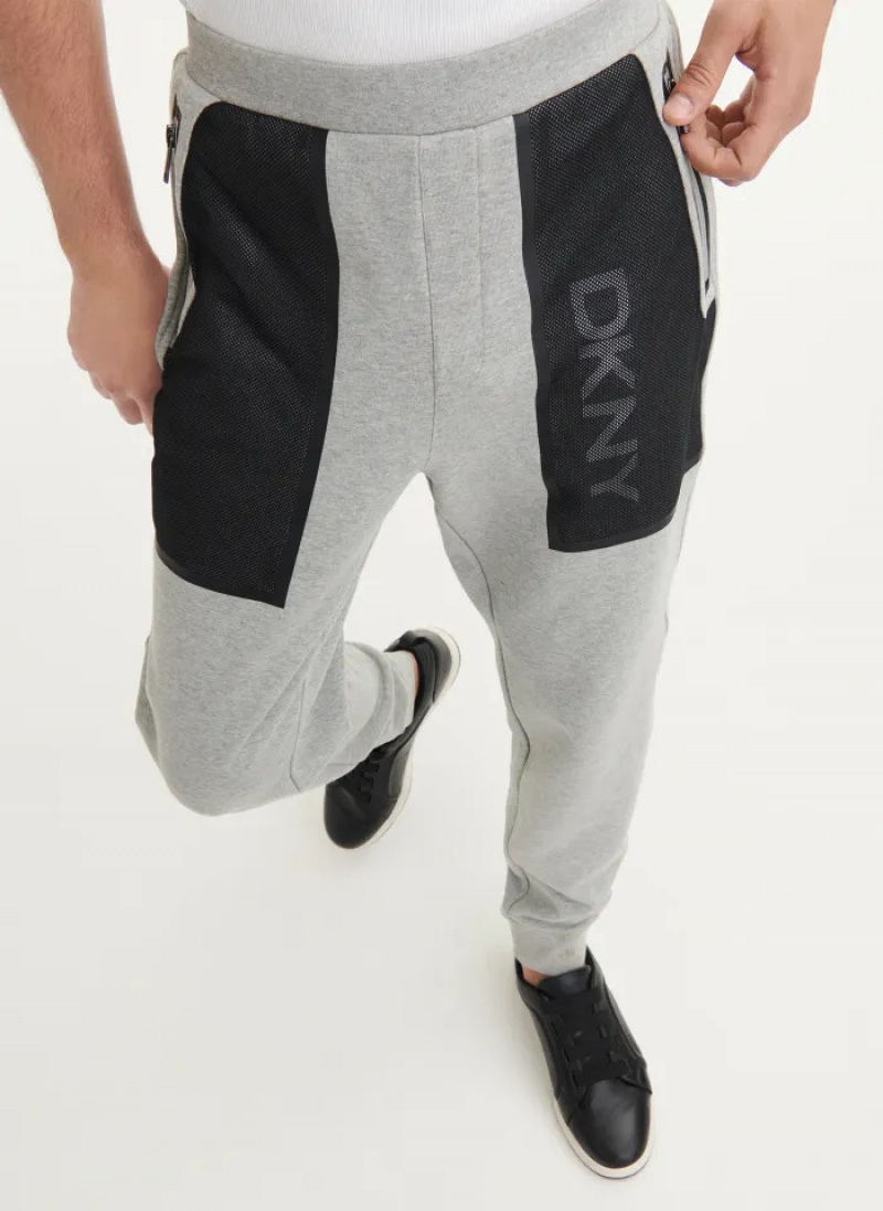 Grey Men's Dkny Mesh Pocket Logo Pants | 9807RKUFA