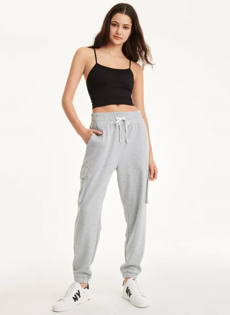 Grey Women's Dkny Cotton Jersey Cargo Jogger Pants | 4530SMAVO