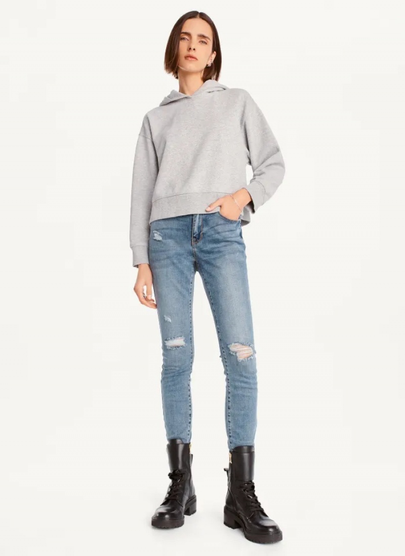 Grey Women's Dkny Cropped Boyfriend Hoodie | 3429UHLOJ