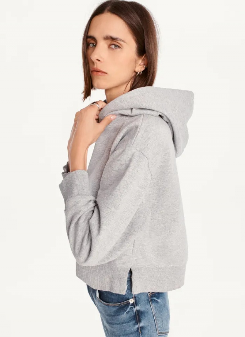 Grey Women's Dkny Cropped Boyfriend Hoodie | 3429UHLOJ