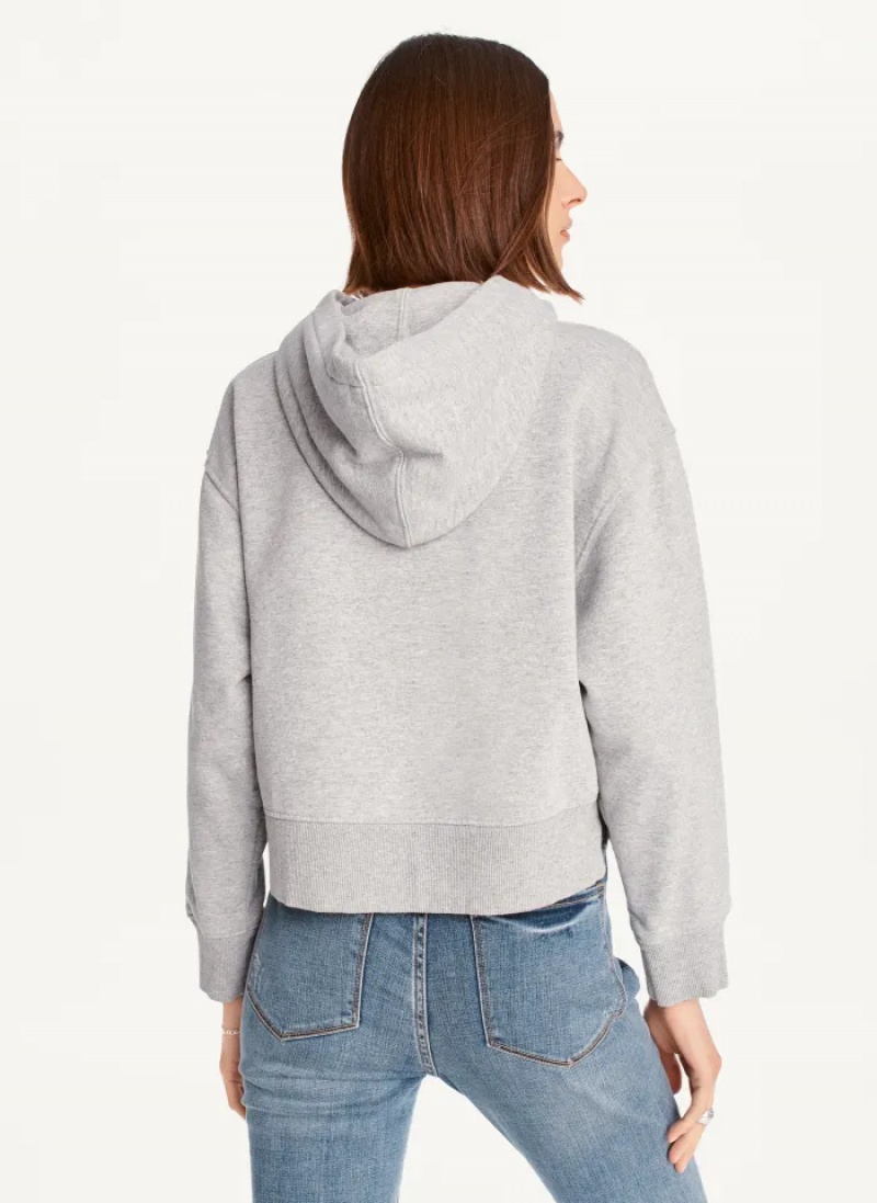 Grey Women's Dkny Cropped Boyfriend Hoodie | 3429UHLOJ