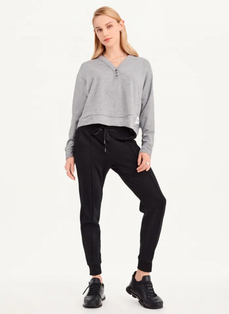 Grey Women's Dkny Cropped Henley Lounge Pullover | 6534LUWRP