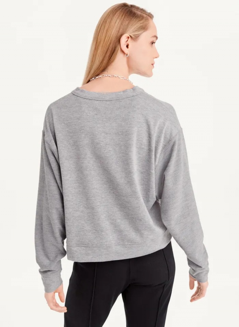 Grey Women's Dkny Cropped Henley Lounge Pullover | 6534LUWRP