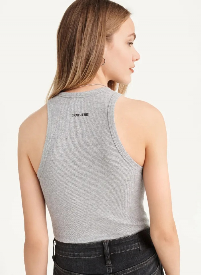 Grey Women's Dkny High Neck Tank Bodysuit | 4570ZDOEW