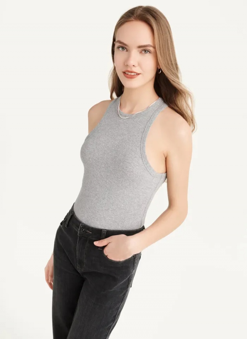 Grey Women\'s Dkny High Neck Tank Bodysuit | 4570ZDOEW