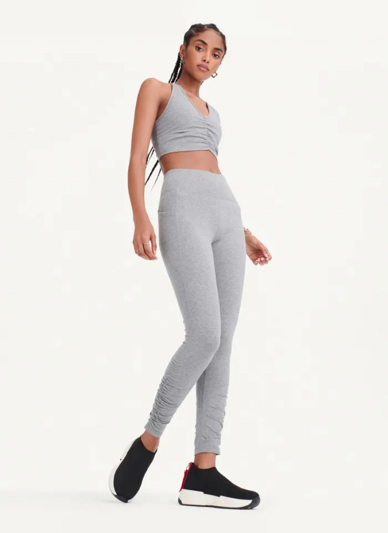 Grey Women's Dkny High Waist + Ruched Details Leggings | 3160FGUJC