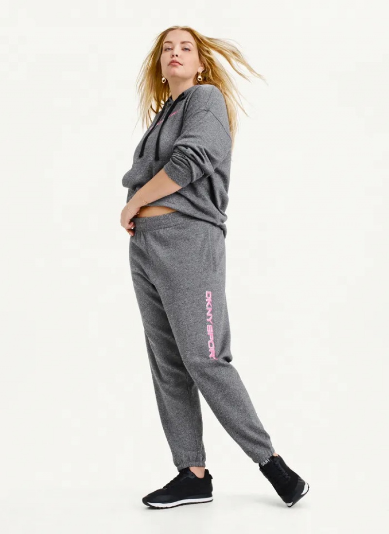 Grey Women's Dkny Layered Shadow Logo High Rise Relaxed Jogger Pants | 0143YTXUA