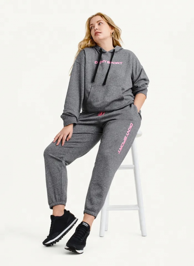 Grey Women's Dkny Layered Shadow Logo High Rise Relaxed Jogger Pants | 0143YTXUA