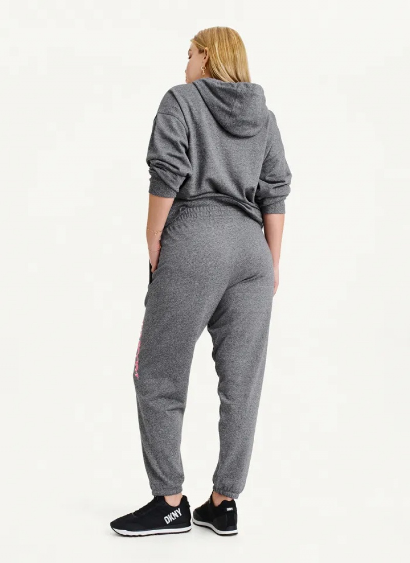 Grey Women's Dkny Layered Shadow Logo High Rise Relaxed Jogger Pants | 0143YTXUA