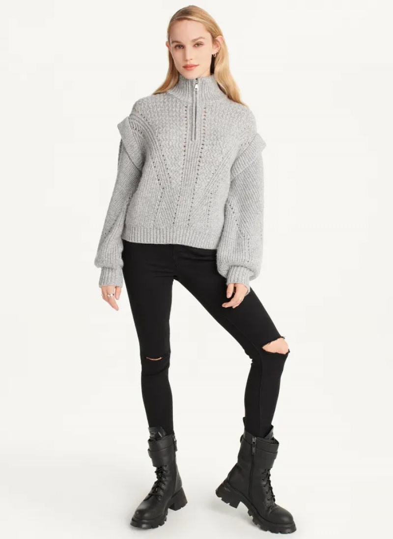 Grey Women's Dkny Quarter Zip Cable Knit Sweaters | 4960RPDCX