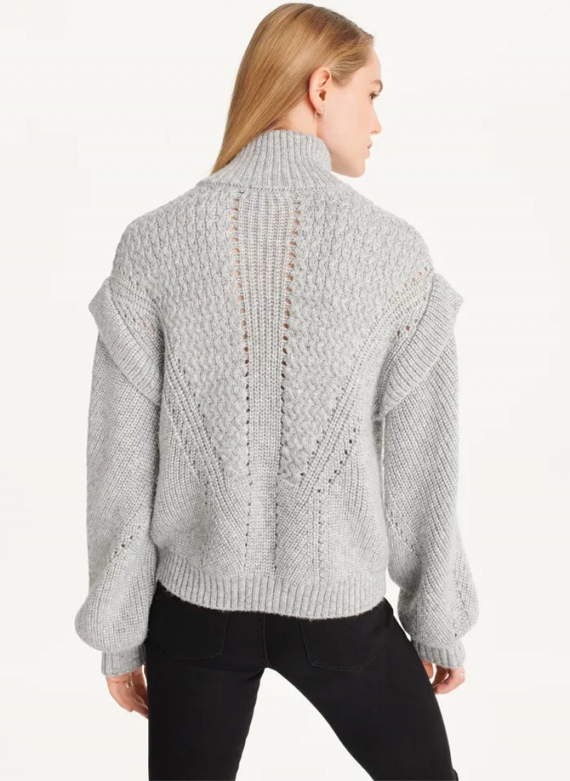 Grey Women's Dkny Quarter Zip Cable Knit Sweaters | 4960RPDCX