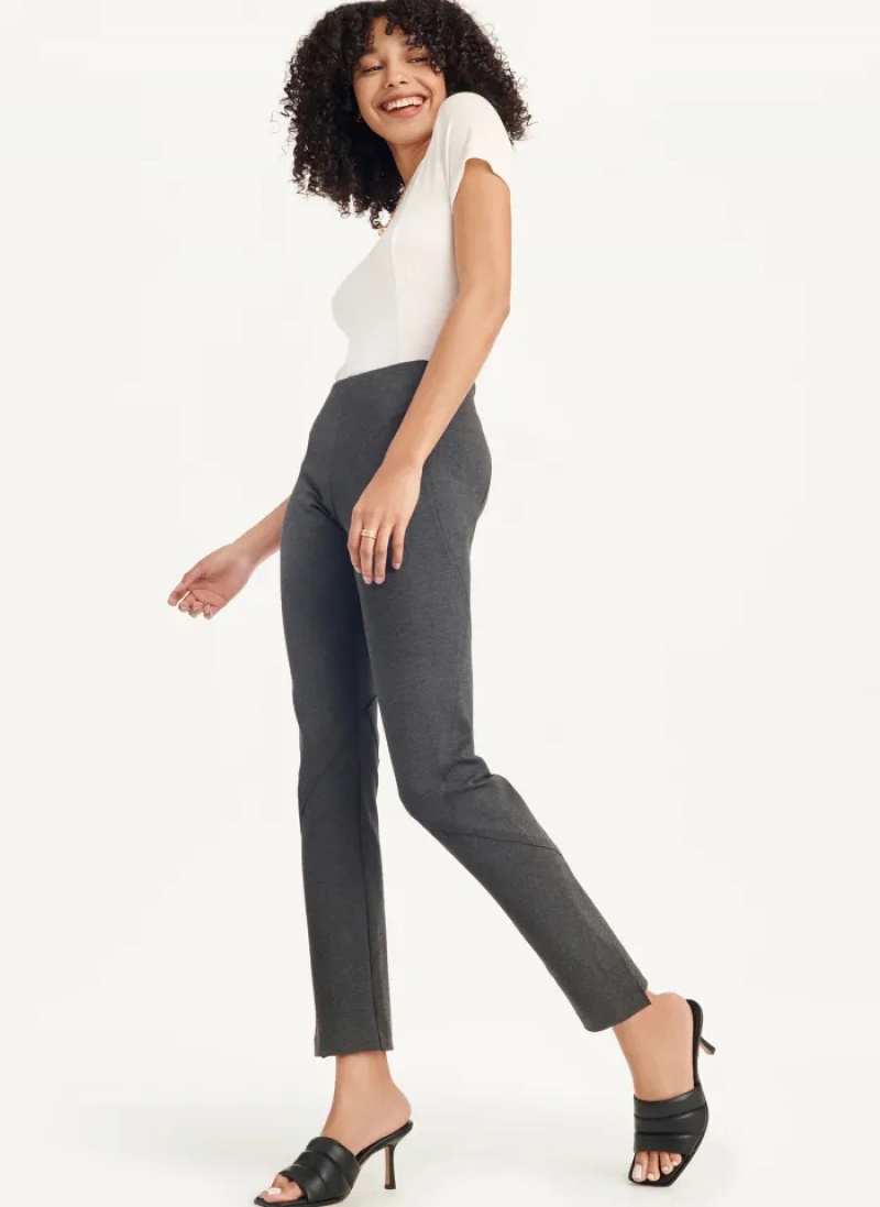 Grey Women's Dkny Slim Seamed & Side Slit Pants | 9381BNHRJ