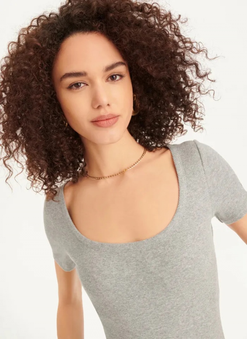 Grey Women's Dkny Square Neck Bodysuit | 6470UJNLO