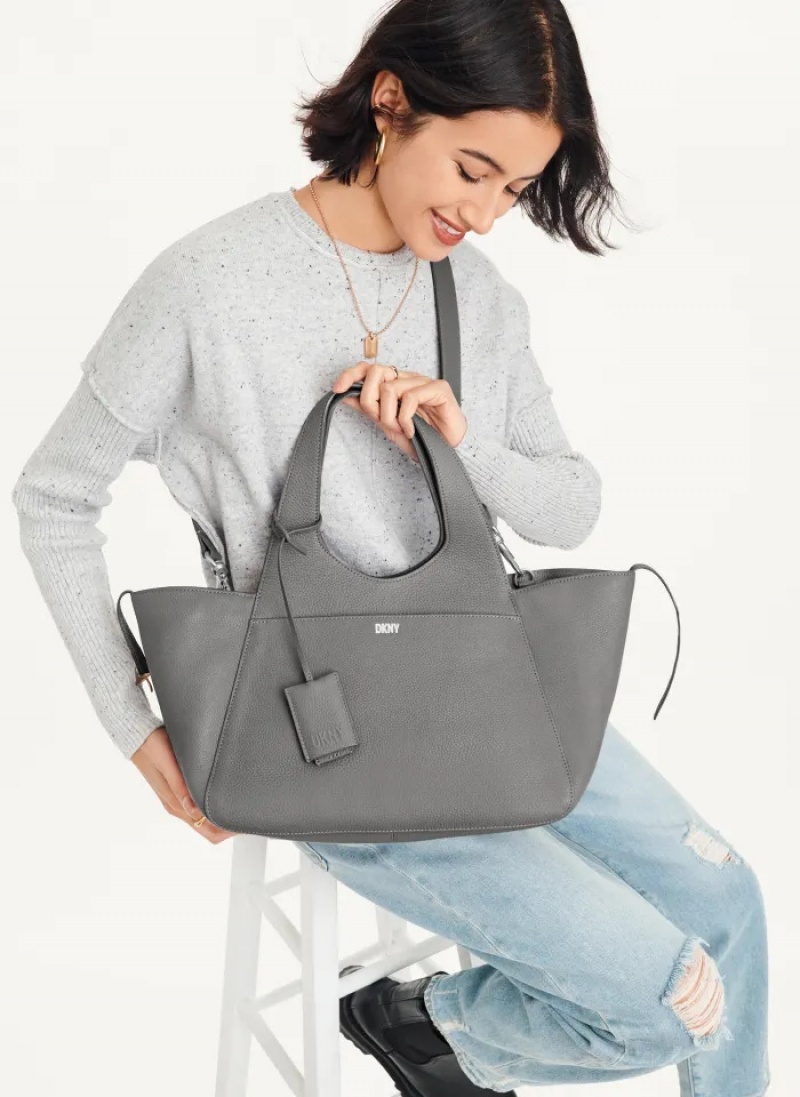 Grey Women's Dkny The Medium Effortless Tote Bags | 3640BYAJR