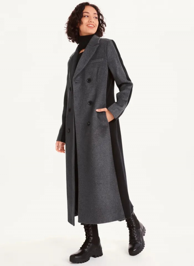 Grey Women's Dkny Two Tone Maxi Wool Coats | 5729CNXMB