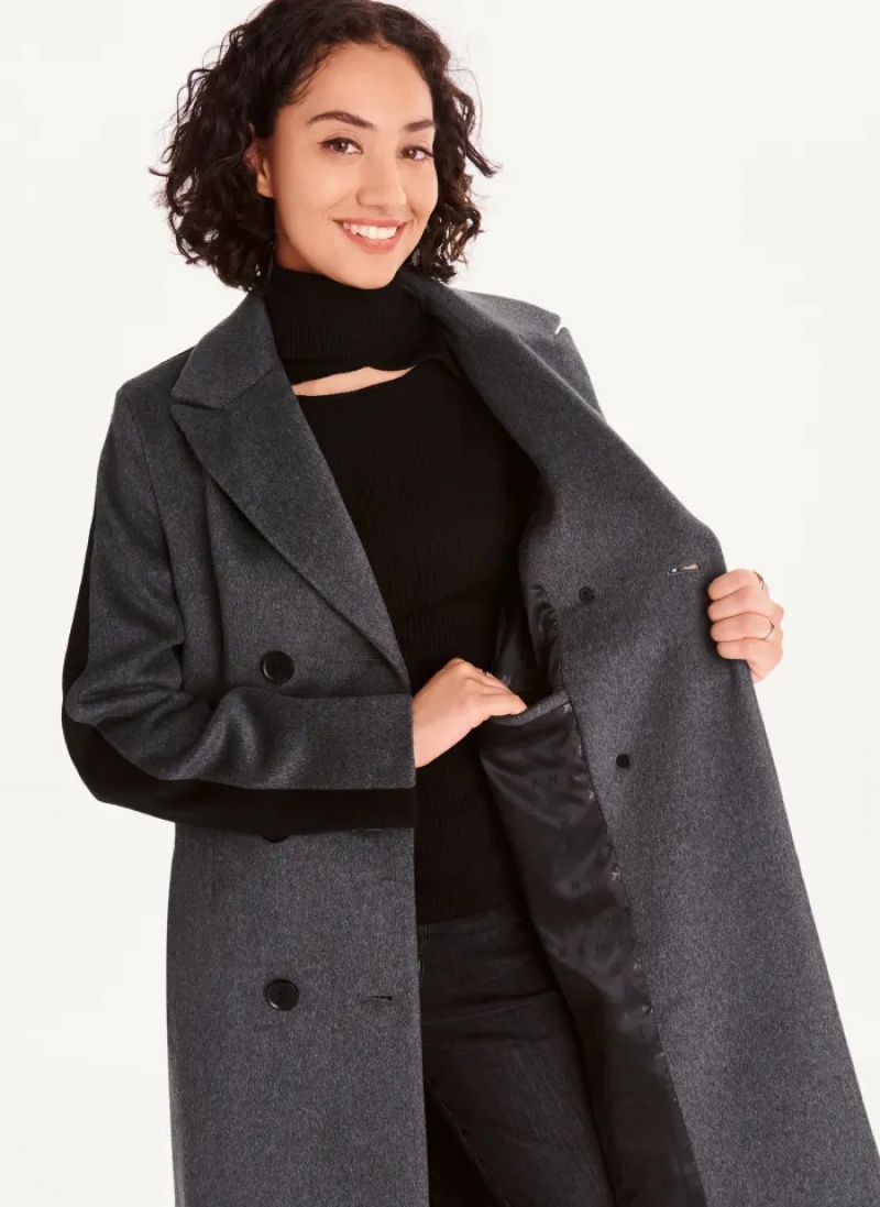 Grey Women's Dkny Two Tone Maxi Wool Coats | 5729CNXMB