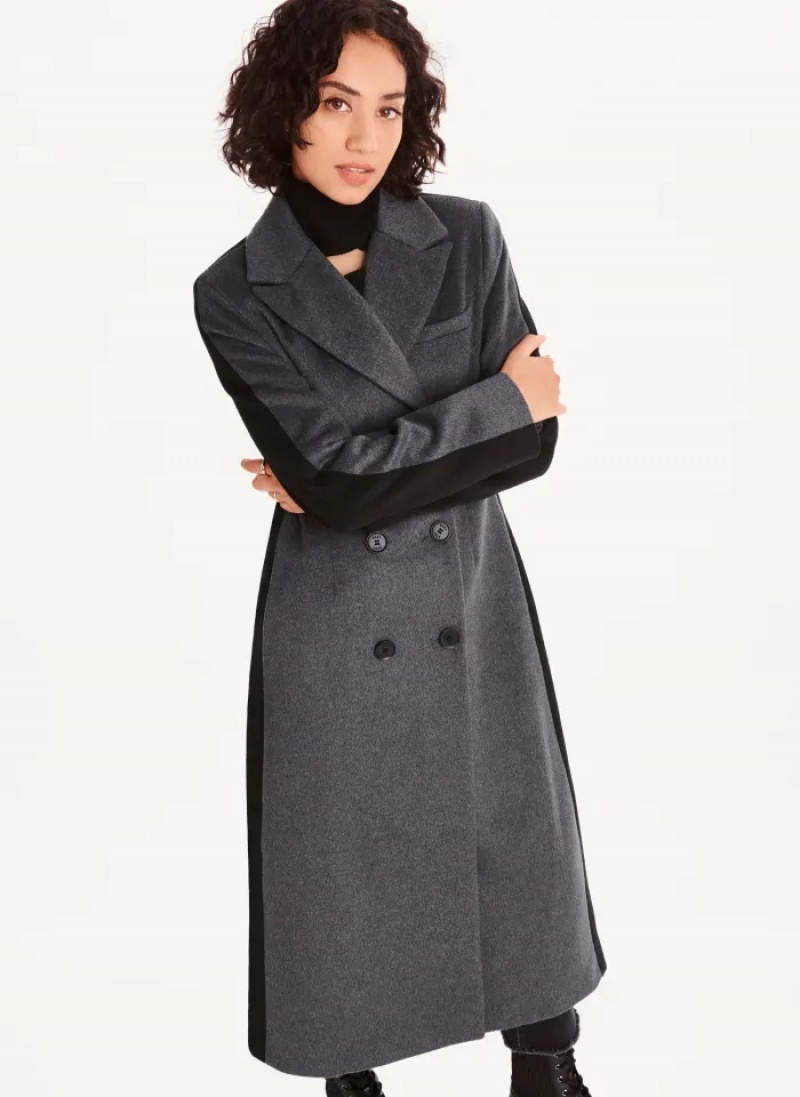 Grey Women\'s Dkny Two Tone Maxi Wool Coats | 5729CNXMB