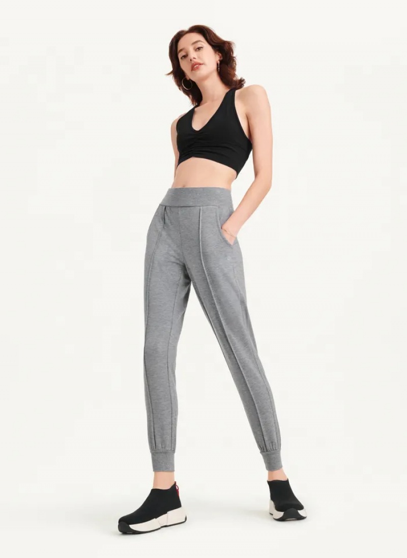 Grey Women's Dkny Yoga Terry Pintuck Jogger Pants | 9635UPYFZ