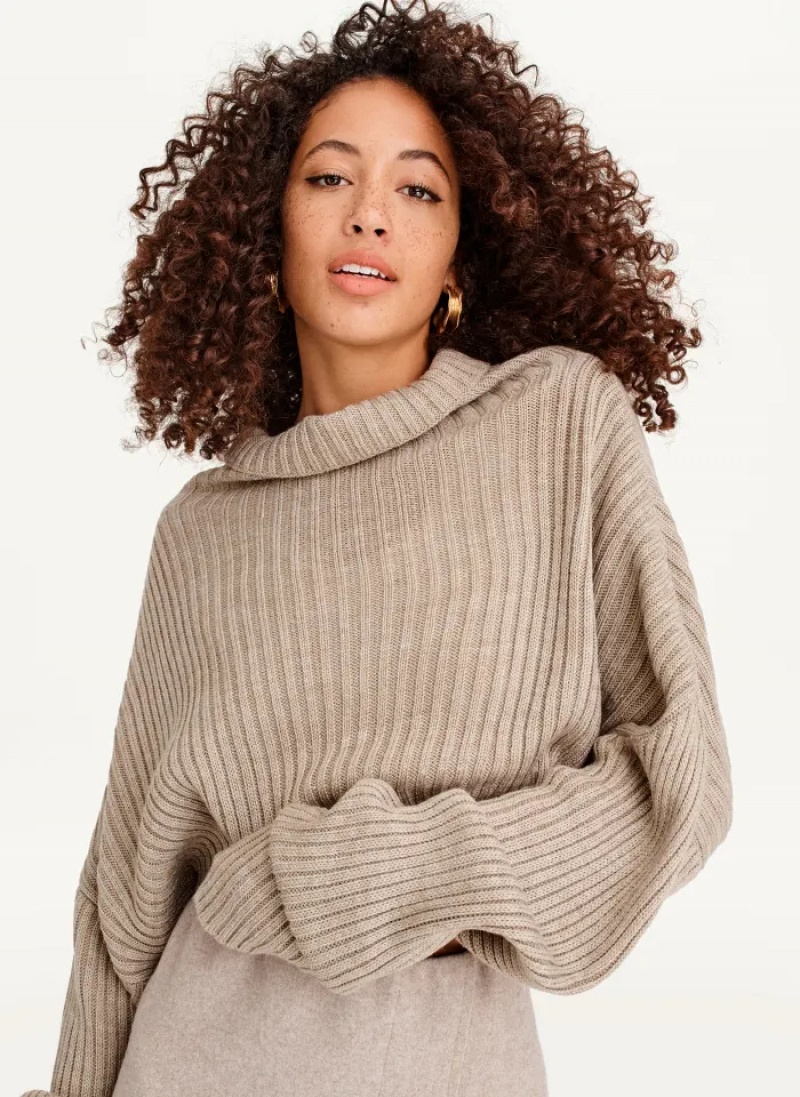 Heather Mushroom Women's Dkny Cropped Turtleneck Sweaters | 0562JASZL