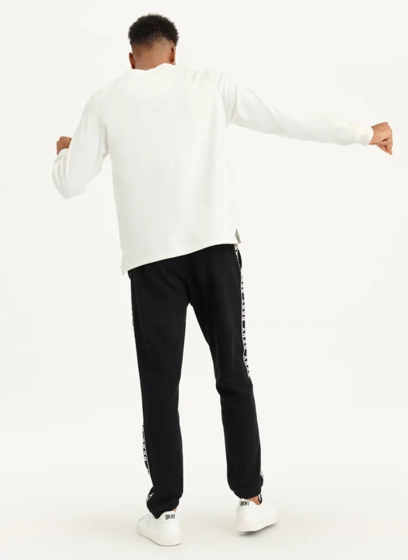 Ivory Men's Dkny Mixed Media Pocket Long Sleeve Knit T Shirts | 6487SAZEJ