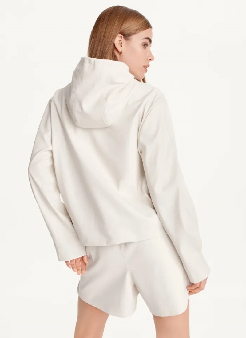 Ivory Women's Dkny Faux Leather Hoodie | 0542PKXOB