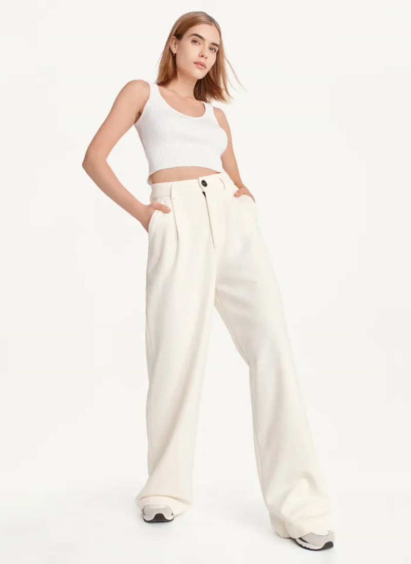 Ivory Women's Dkny French Terry Wide Leg Pants | 5106UOFBS