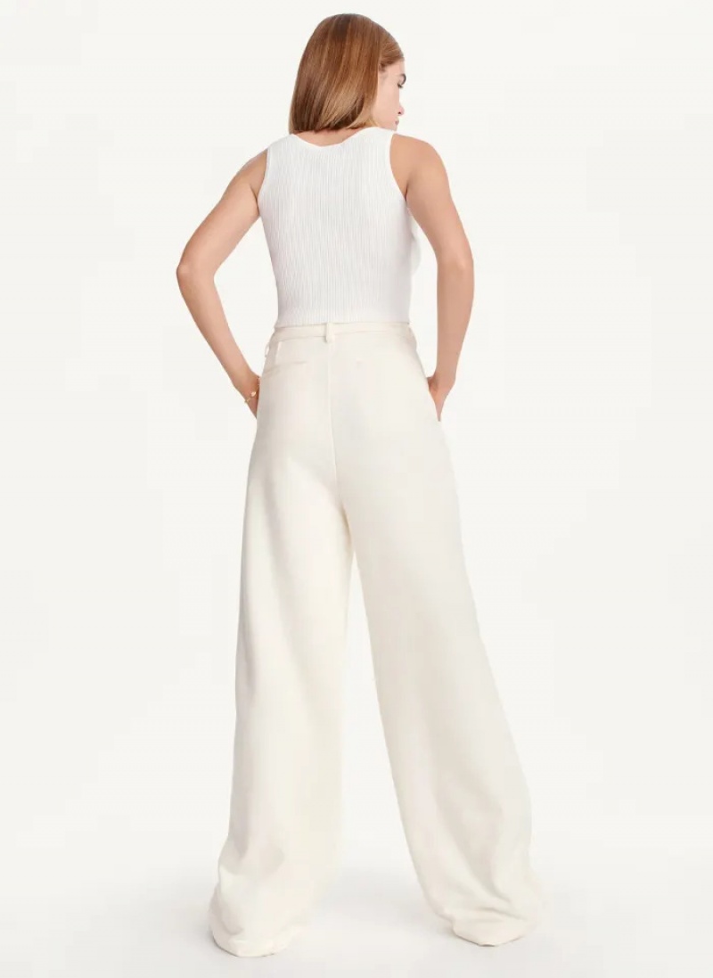 Ivory Women's Dkny French Terry Wide Leg Pants | 5106UOFBS