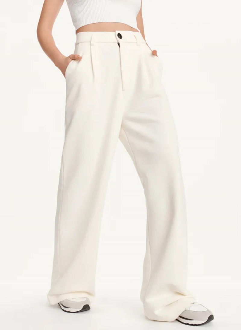 Ivory Women\'s Dkny French Terry Wide Leg Pants | 5106UOFBS