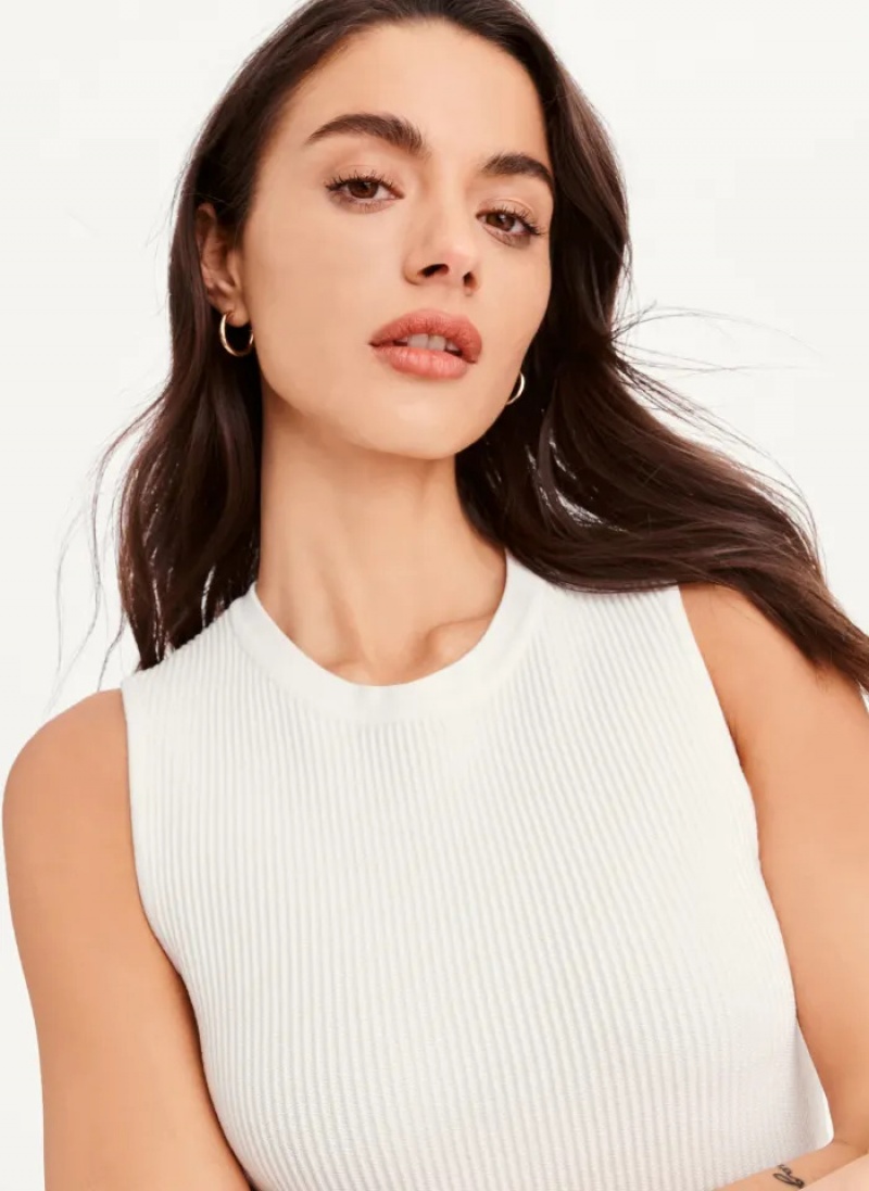 Ivory Women's Dkny Sleeveless Crewneck Crop Sweaters | 4269DARCL