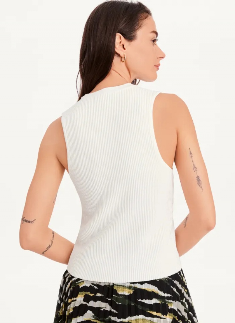 Ivory Women's Dkny Sleeveless Crewneck Crop Sweaters | 4269DARCL