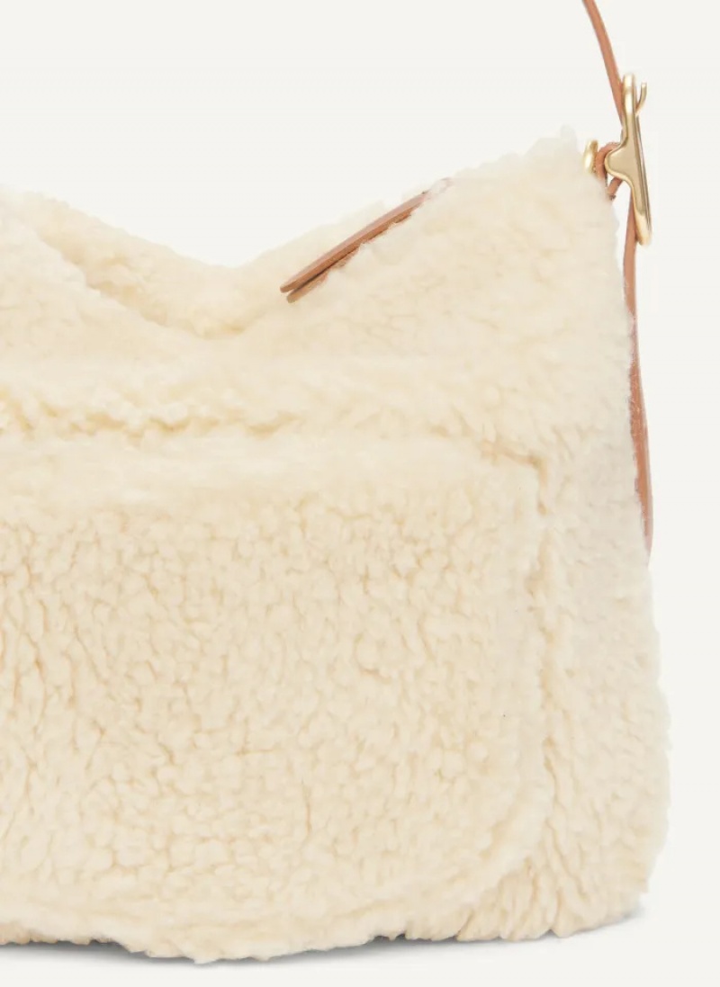 Ivory Women's Dkny The Optimist Small Sherpa Shoulder Bag | 3518HNUAV