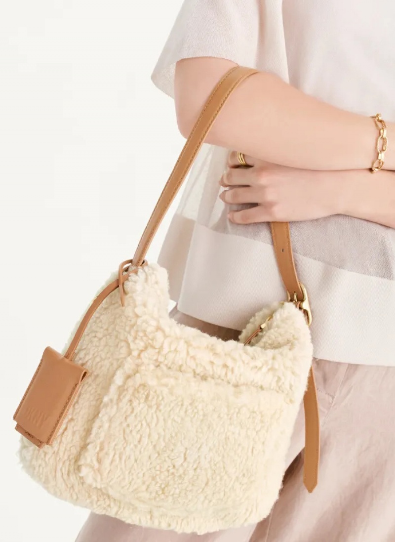 Ivory Women's Dkny The Optimist Small Sherpa Shoulder Bag | 3518HNUAV