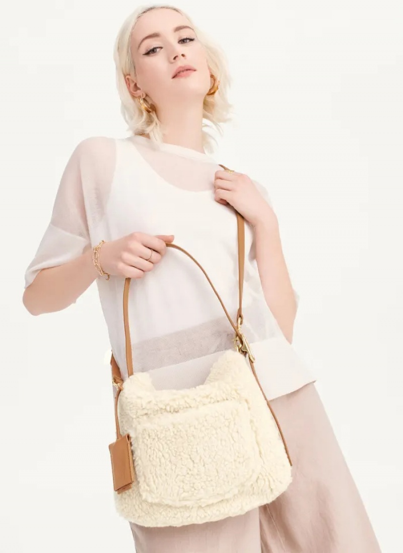 Ivory Women's Dkny The Optimist Small Sherpa Shoulder Bag | 3518HNUAV