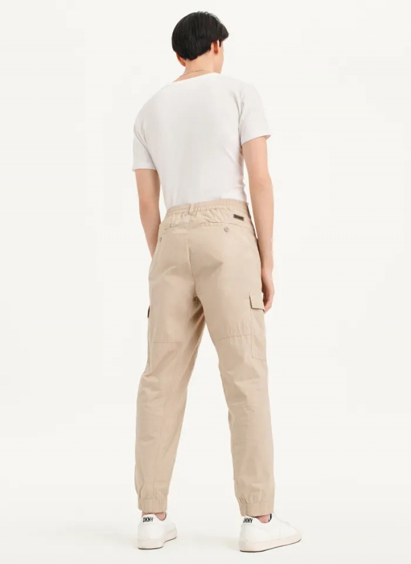 Khaki Men's Dkny Cotton Poplin Washed 4 Pocket Jogger Pants | 2756TJSUZ