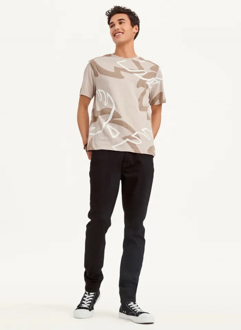 Khaki Men's Dkny Leaves Print Slub Jersey T Shirts | 7328EWYIG