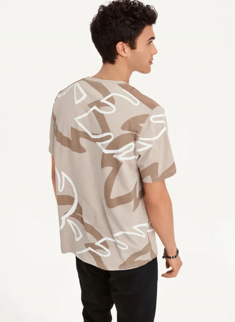 Khaki Men's Dkny Leaves Print Slub Jersey T Shirts | 7328EWYIG