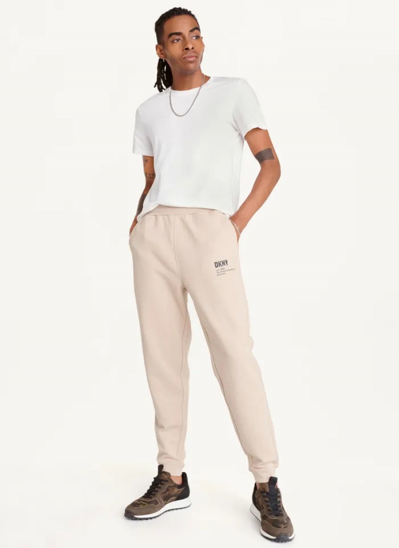 Khaki Men's Dkny Logo Pants | 6178VZYIM