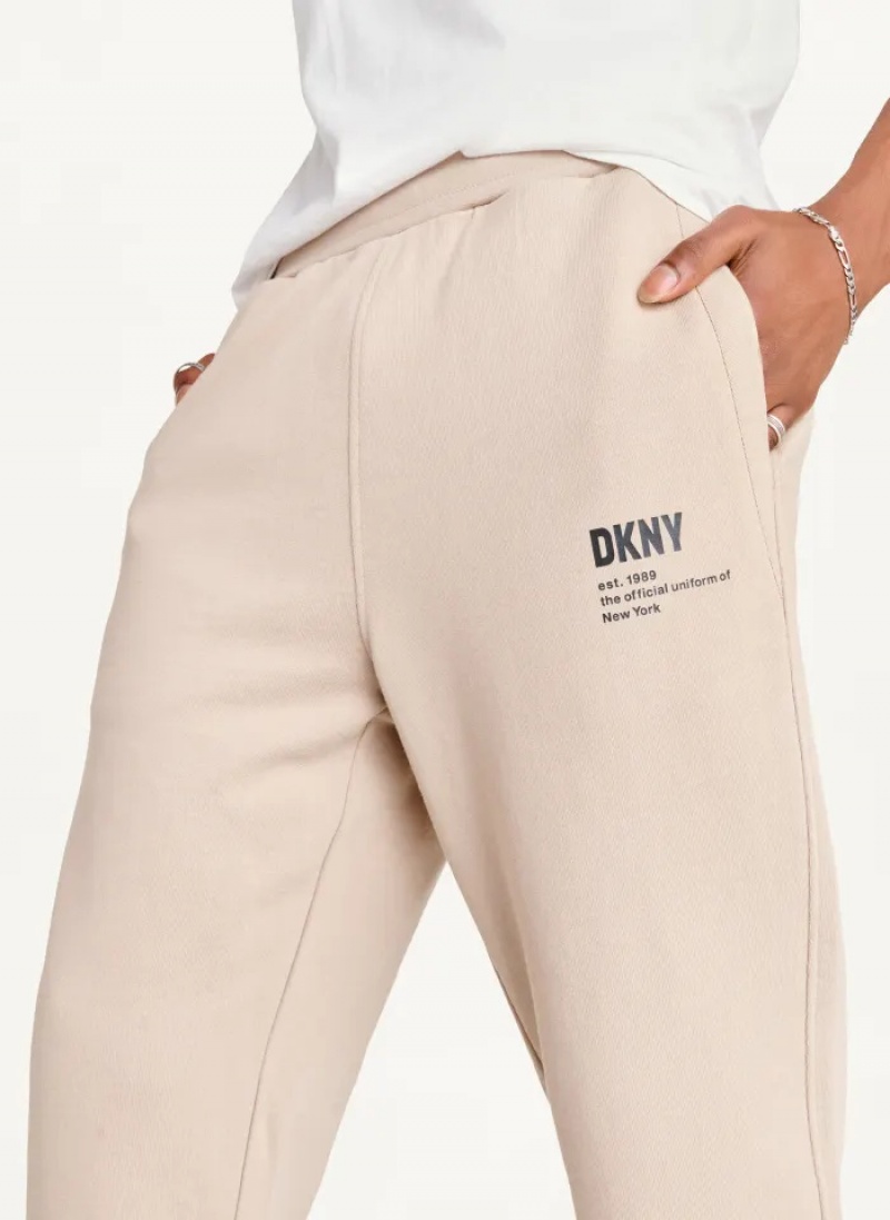 Khaki Men's Dkny Logo Pants | 6178VZYIM