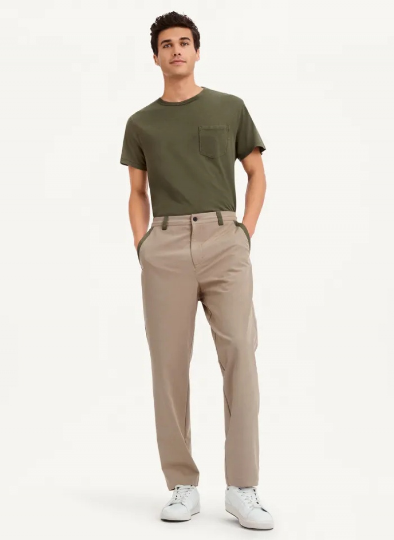 Khaki Men's Dkny Olive Trim Elastic Waist Pants | 1024XCVRP