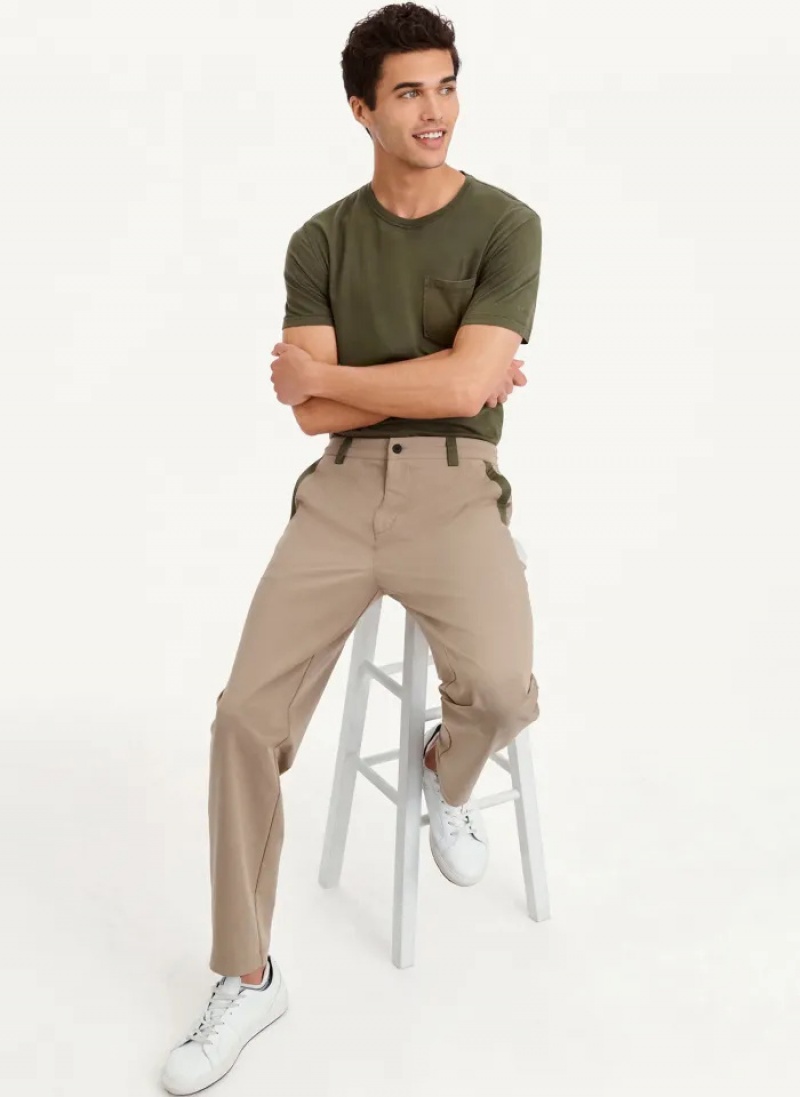 Khaki Men's Dkny Olive Trim Elastic Waist Pants | 1024XCVRP