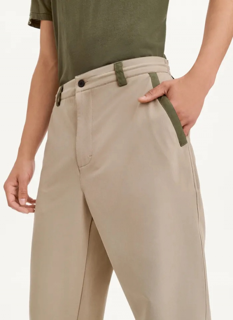 Khaki Men's Dkny Olive Trim Elastic Waist Pants | 1024XCVRP