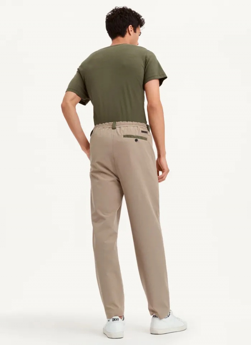 Khaki Men's Dkny Olive Trim Elastic Waist Pants | 1024XCVRP