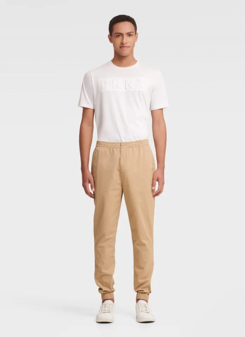 Khaki Men's Dkny Twill Jogger Pants | 4905MOUAK